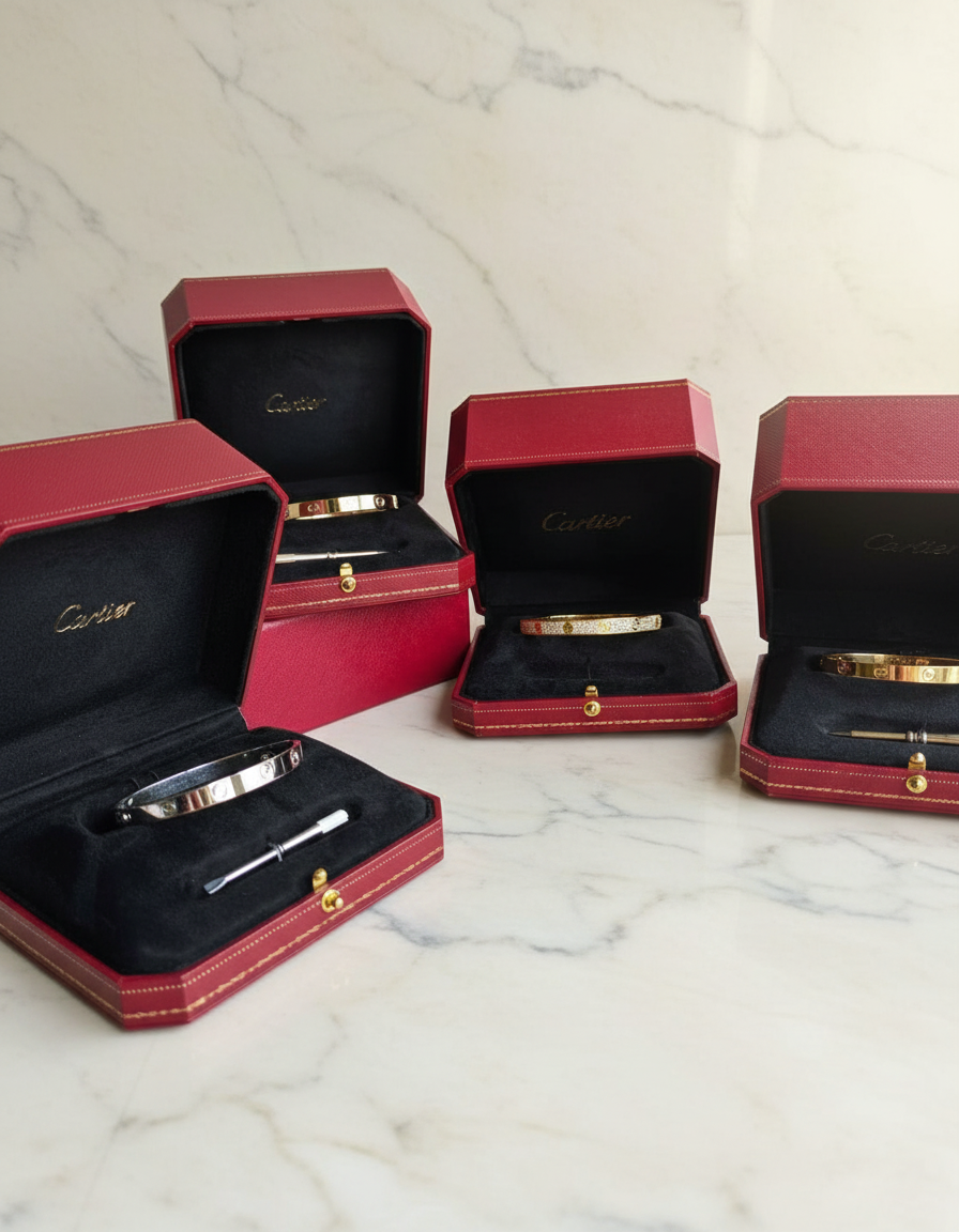 Cartier Love — AI на кремовом мраморе