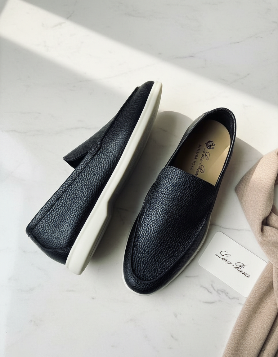 Loro Piana — AI на мраморе с карточкой и шарфом
